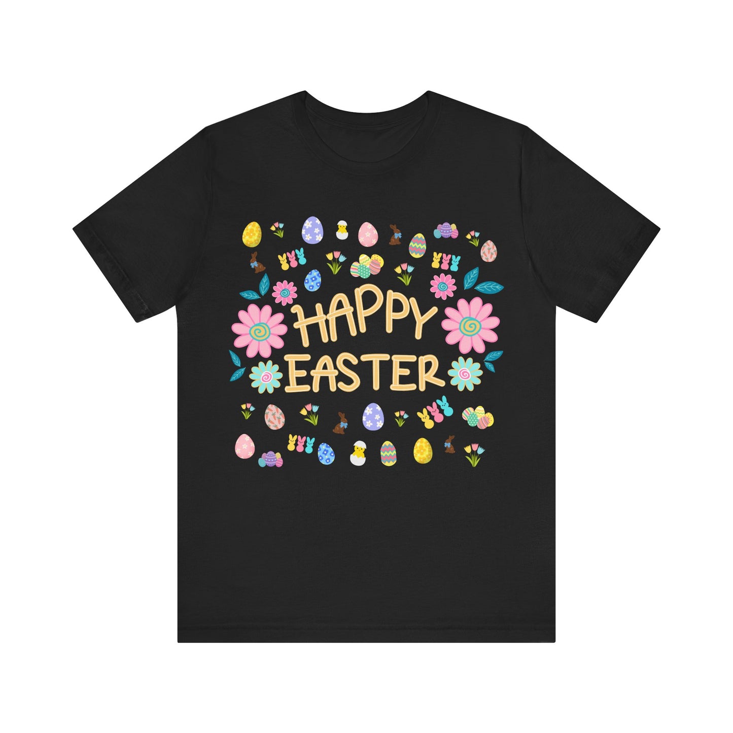 Happy Easter Flower Print Unisex Short Sleeve Tee (Light Colors)
