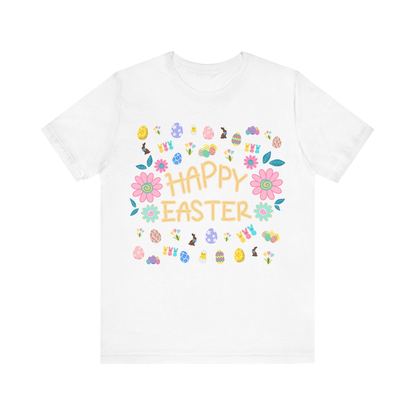 Happy Easter Flower Print Unisex Short Sleeve Tee (Light Colors)