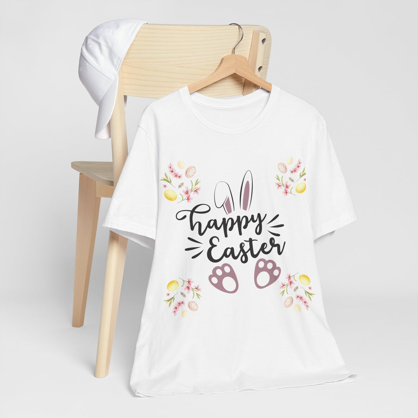 Happy Easter Bunny Ear Print Unisex Short Sleeve Tee (Light Colors)