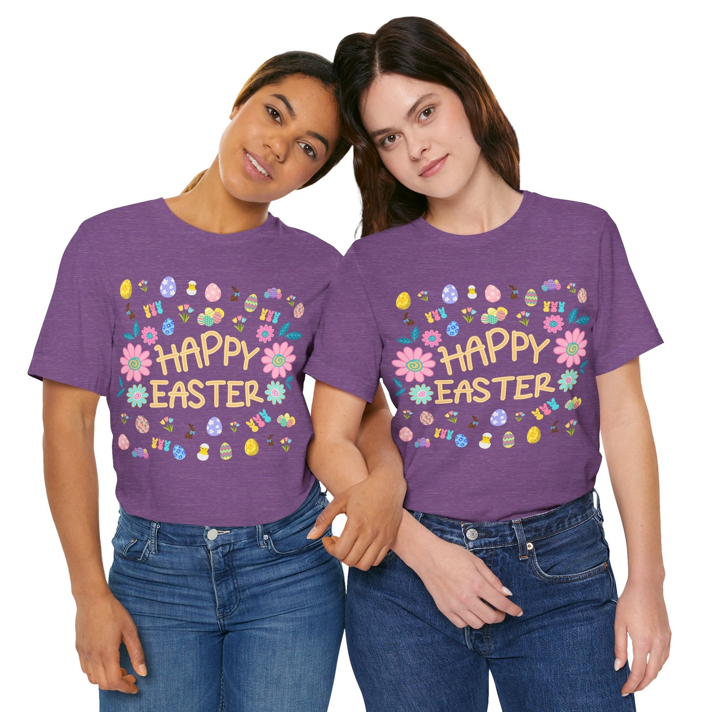 Happy Easter Flower Print Unisex Short Sleeve Tee (Light Colors)