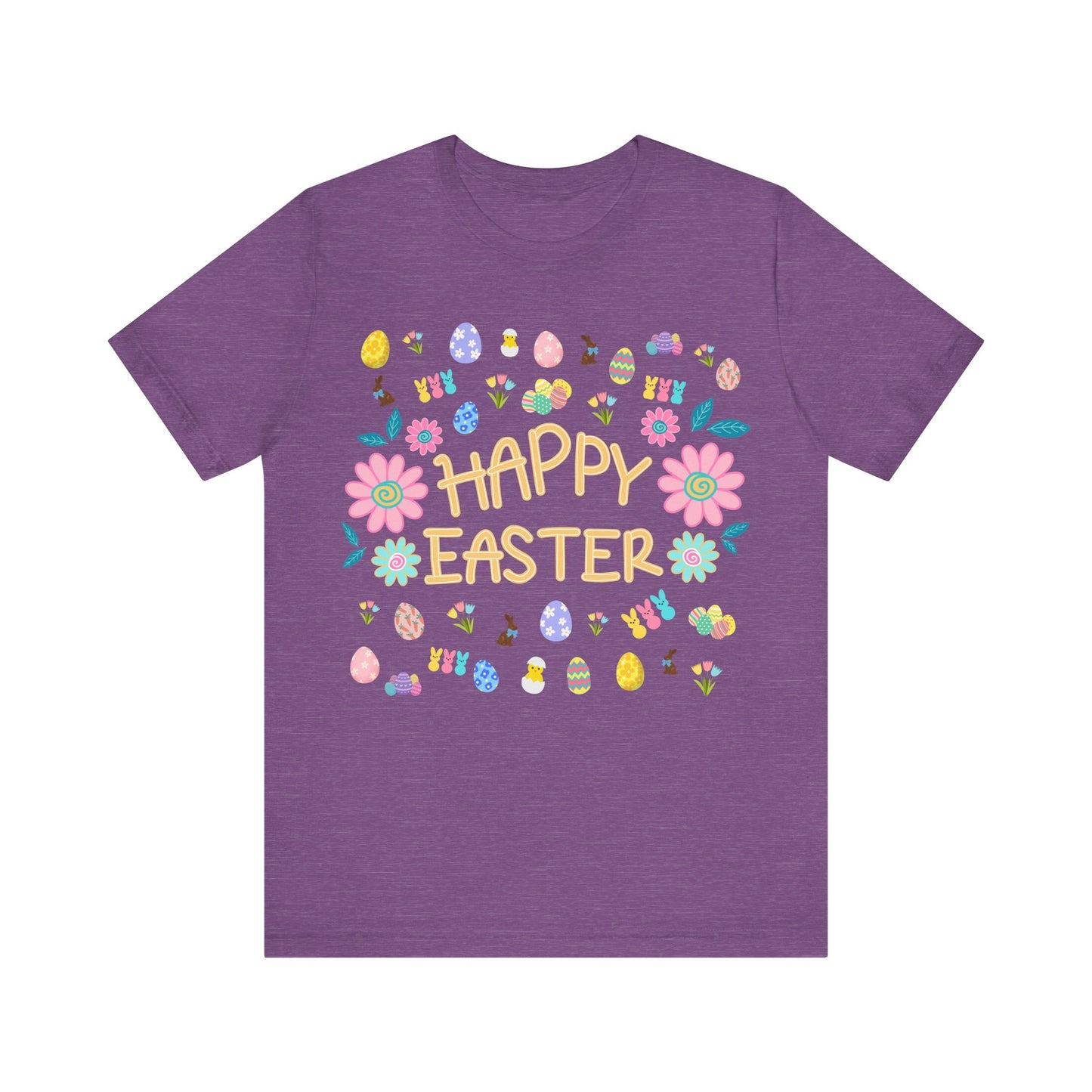 Happy Easter Flower Print Unisex Short Sleeve Tee (Light Colors)