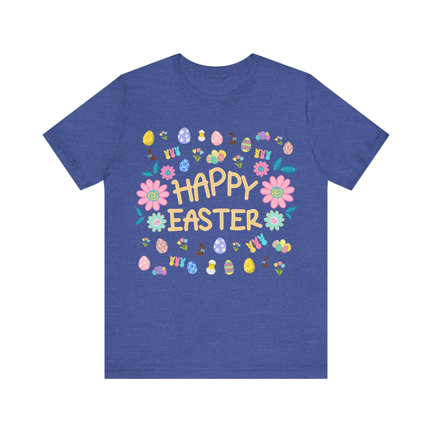 Happy Easter Flower Print Unisex Short Sleeve Tee (Light Colors)