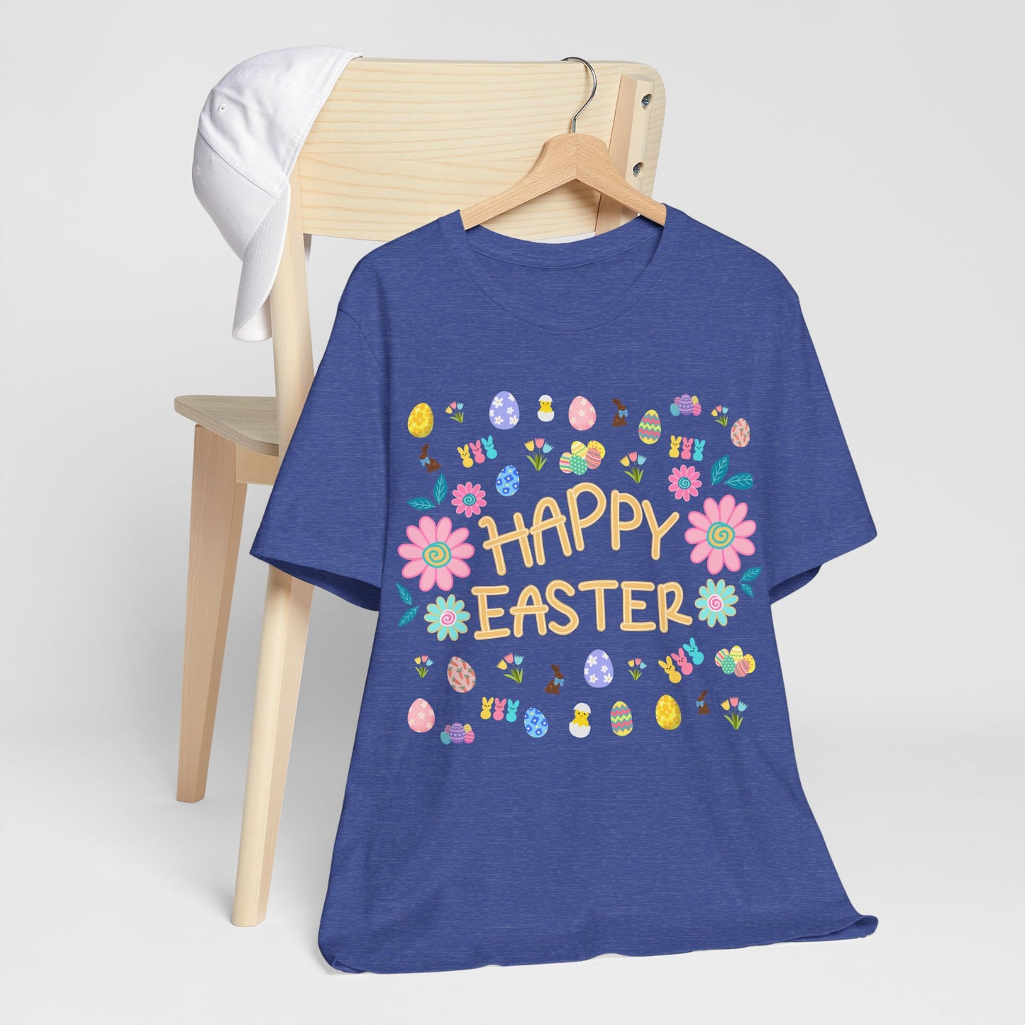 Happy Easter Flower Print Unisex Short Sleeve Tee (Light Colors)