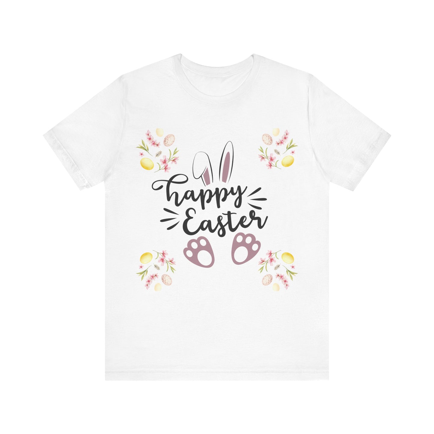 Happy Easter Bunny Ear Print Unisex Short Sleeve Tee (Light Colors)