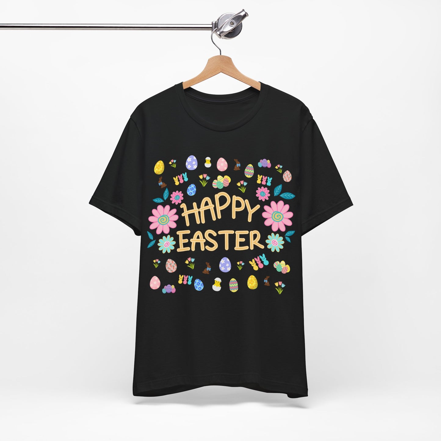 Happy Easter Flower Print Unisex Short Sleeve Tee (Light Colors)
