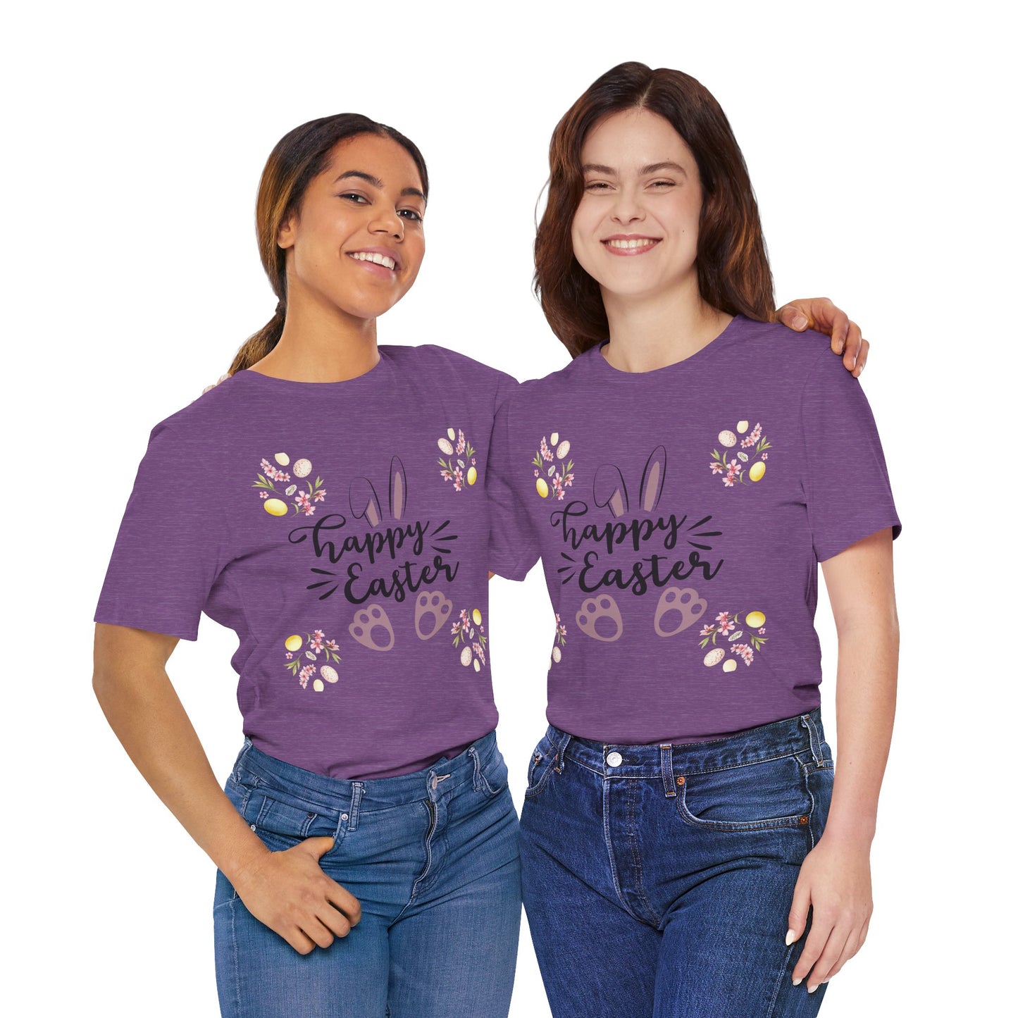 Happy Easter Bunny Ear Print Unisex Short Sleeve Tee (Light Colors)
