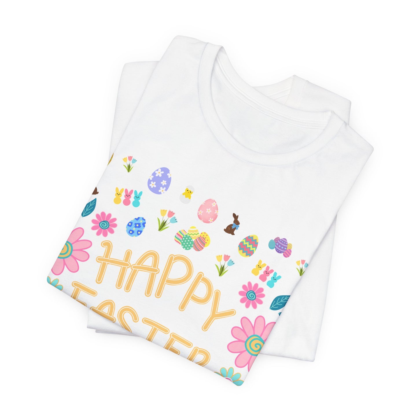 Happy Easter Flower Print Unisex Short Sleeve Tee (Light Colors)