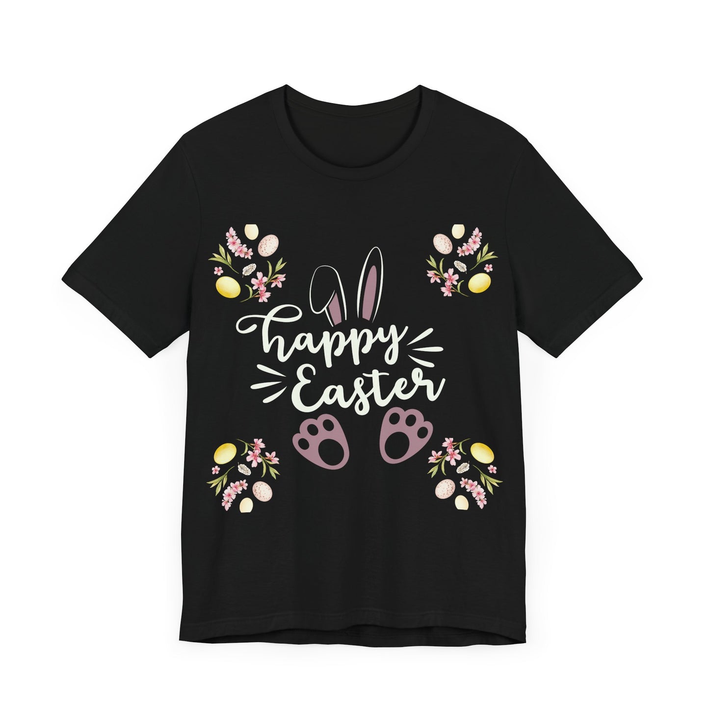 Happy Easter Bunny Ear Print Unisex Short Sleeve Tee (Dark Colors)