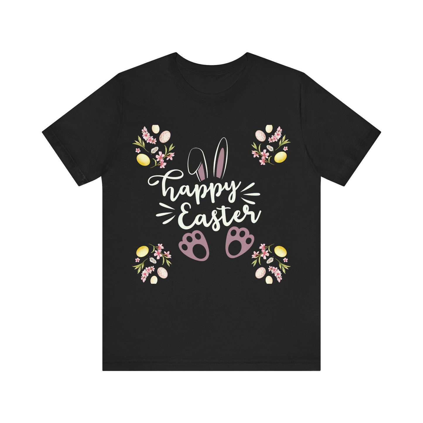 Happy Easter Bunny Ear Print Unisex Short Sleeve Tee (Dark Colors)